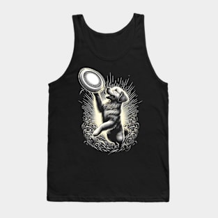 Golden retriever dog holding a flying saucer in the air Tank Top